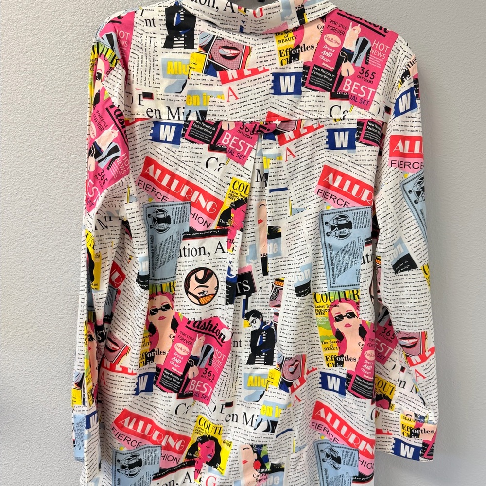 New York & Company Multi-Color Newspaper Collage Button-Down Shirt - Picture 4 of 9